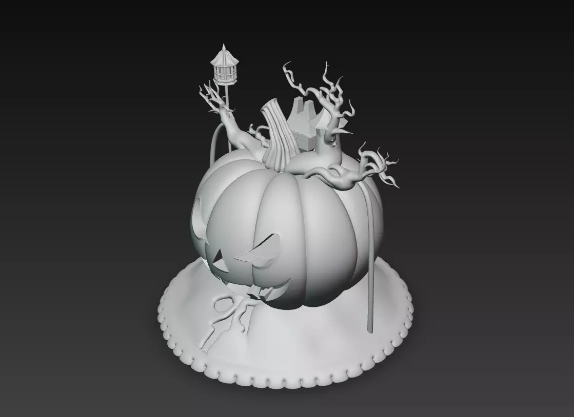Haunted Pumpkin House - Stylized Halloween Sculpture 3D print model_9