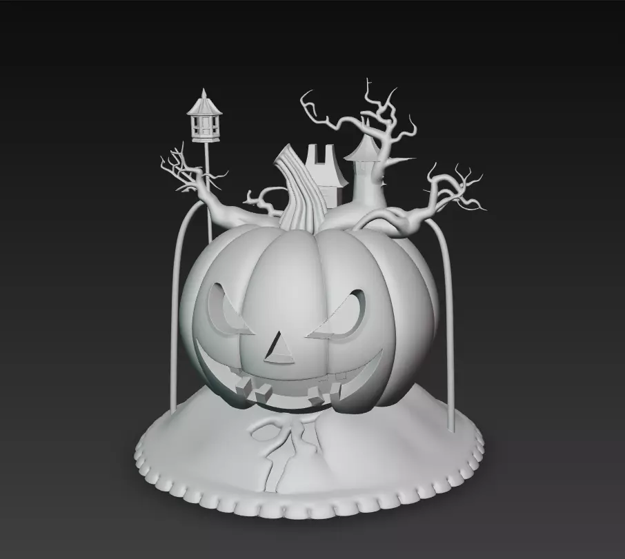 Haunted Pumpkin House - Stylized Halloween Sculpture 3D print model_6
