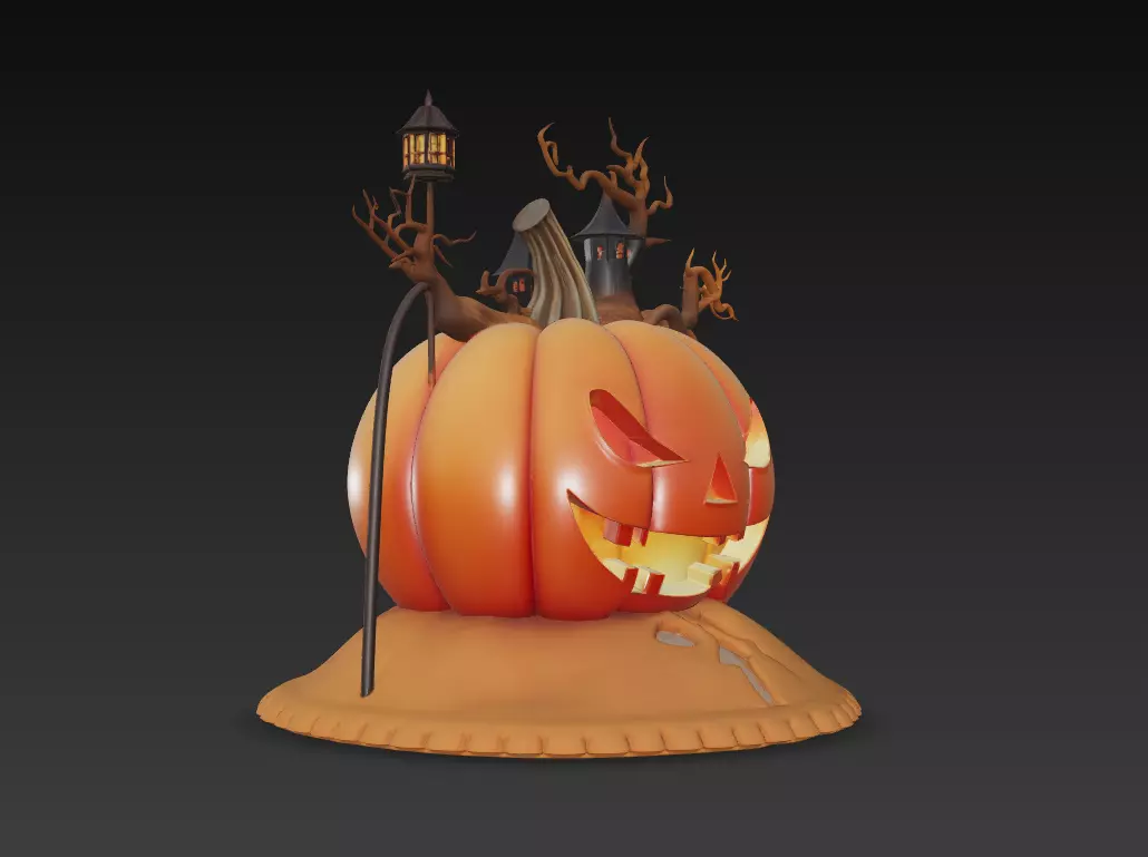 Haunted Pumpkin House - Stylized Halloween Sculpture 3D print model_2