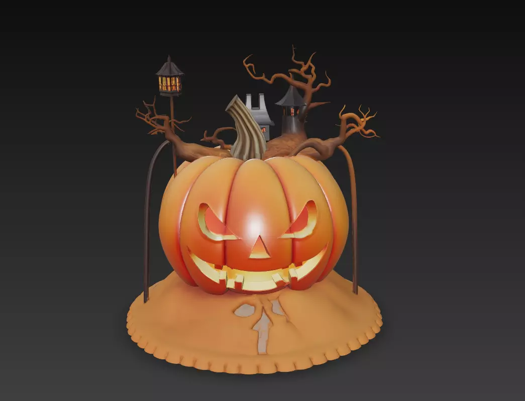 Haunted Pumpkin House - Stylized Halloween Sculpture 3D print model_0