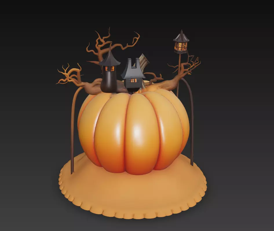 Haunted Pumpkin House - Stylized Halloween Sculpture 3D print model_5