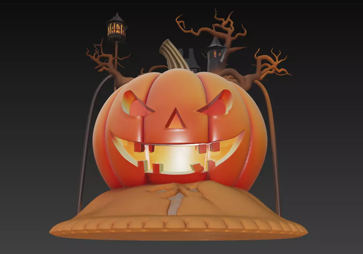 Haunted Pumpkin House - Stylized Halloween Sculpture 3D print model_1