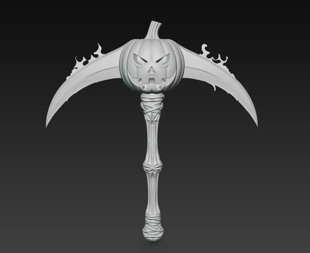Dual Pumpkin Scythe - Stylized Halloween Weapon 3D print model_6