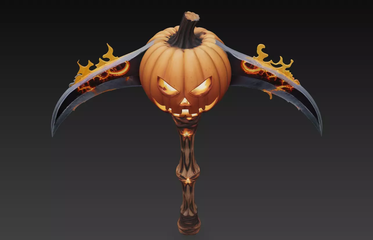 Dual Pumpkin Scythe - Stylized Halloween Weapon 3D print model_4