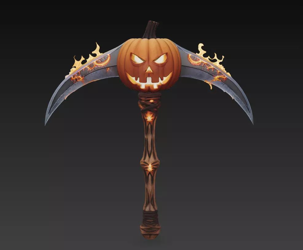 Dual Pumpkin Scythe - Stylized Halloween Weapon 3D print model_0