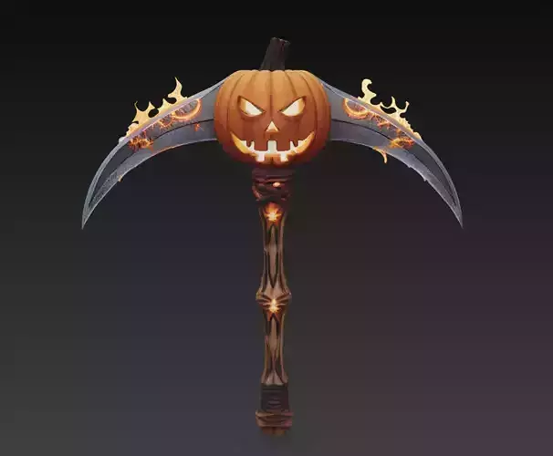 Dual Pumpkin Scythe - Stylized Halloween Weapon 3D print model Dual Pumpkin Scythe - Stylized Halloween Weapon 3D print model
