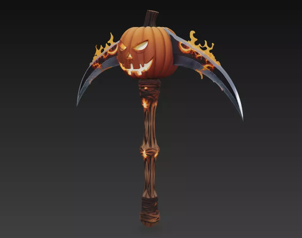 Dual Pumpkin Scythe - Stylized Halloween Weapon 3D print model_1