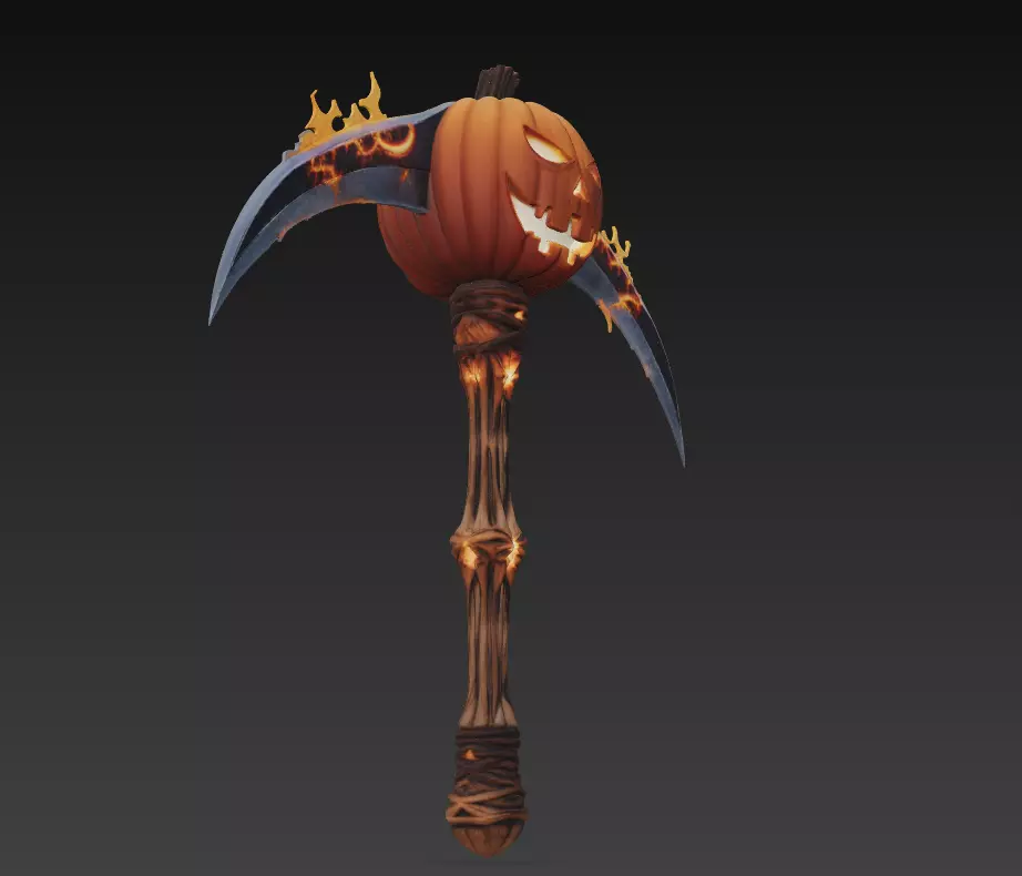 Dual Pumpkin Scythe - Stylized Halloween Weapon 3D print model_3