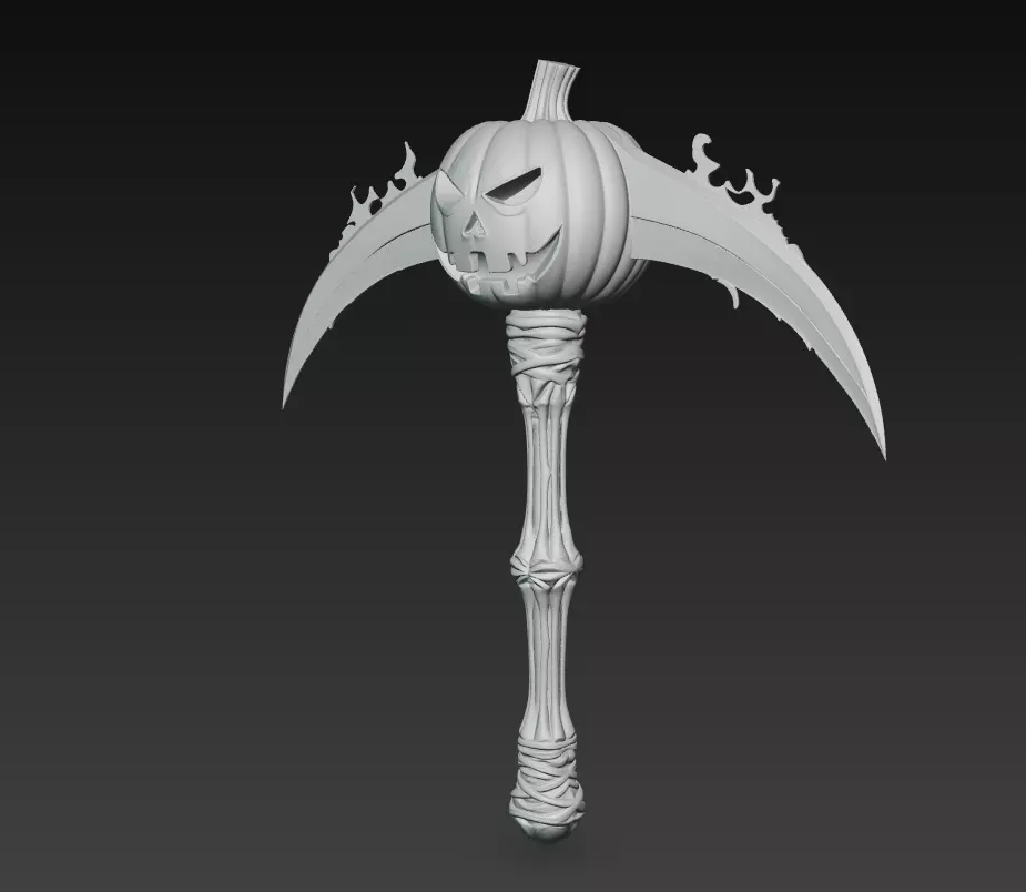 Dual Pumpkin Scythe - Stylized Halloween Weapon 3D print model_7
