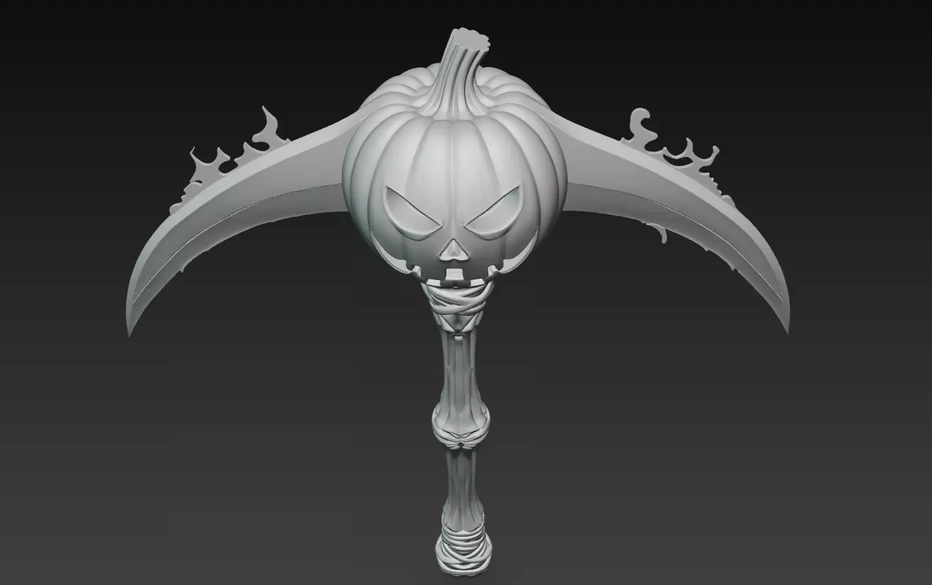 Dual Pumpkin Scythe - Stylized Halloween Weapon 3D print model_5