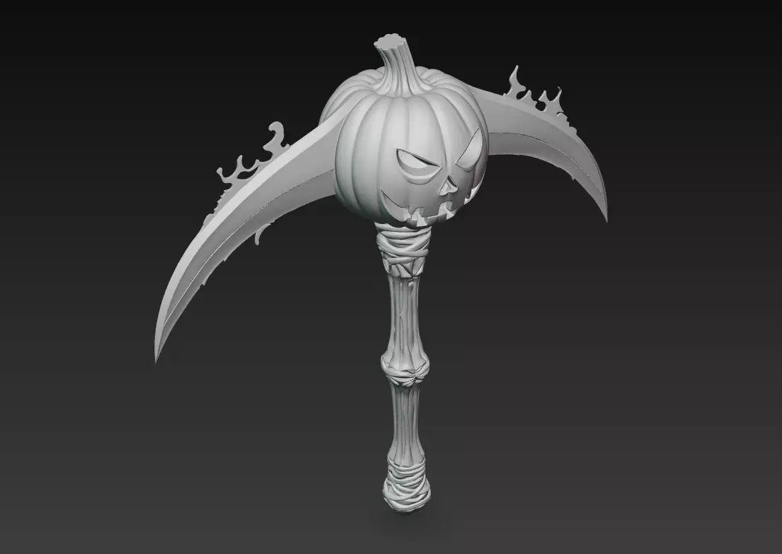 Dual Pumpkin Scythe - Stylized Halloween Weapon 3D print model_9