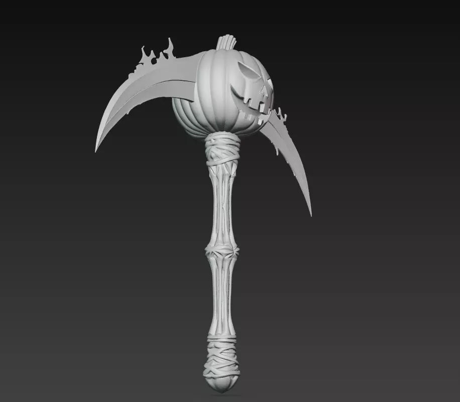 Dual Pumpkin Scythe - Stylized Halloween Weapon 3D print model_8