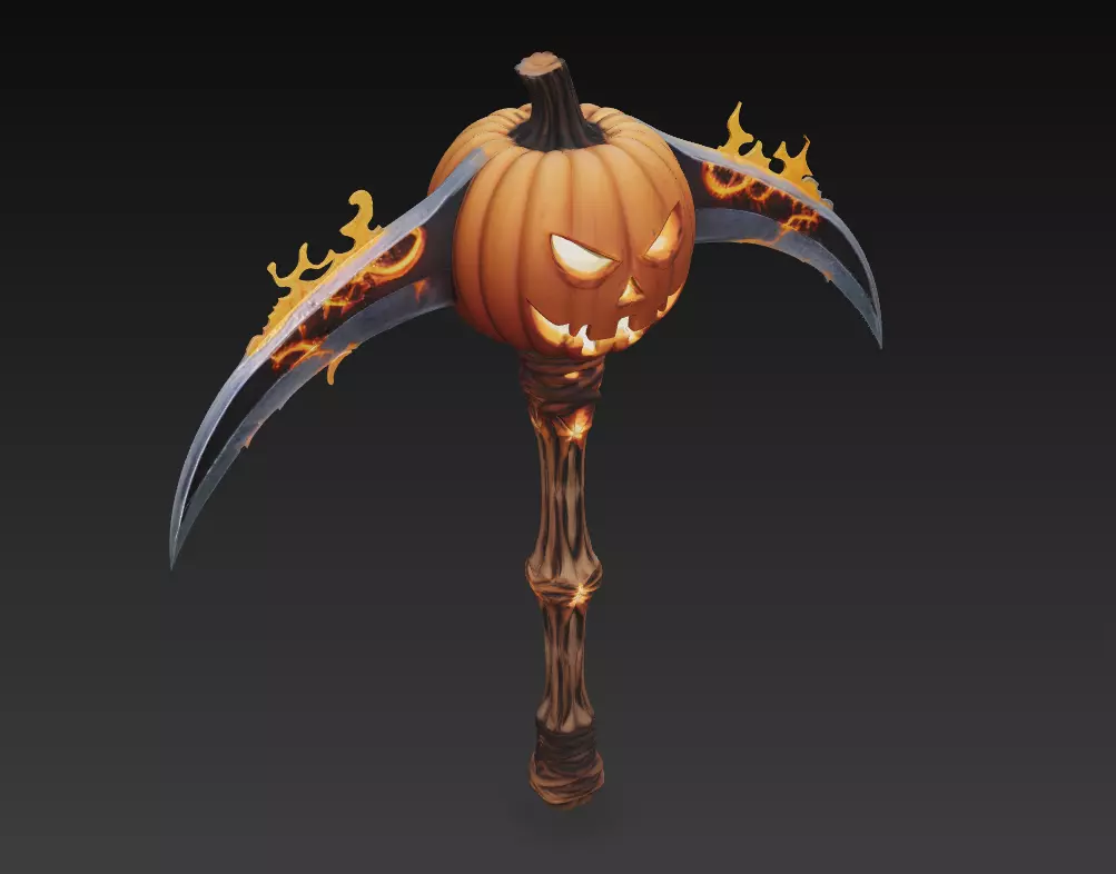 Dual Pumpkin Scythe - Stylized Halloween Weapon 3D print model_2