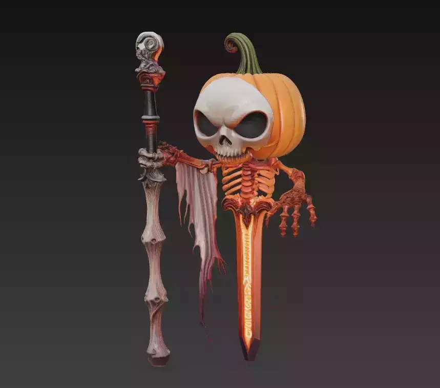 Pumpkin Necromancer - Halloween Skeleton Warrior Sculpture 3D print model