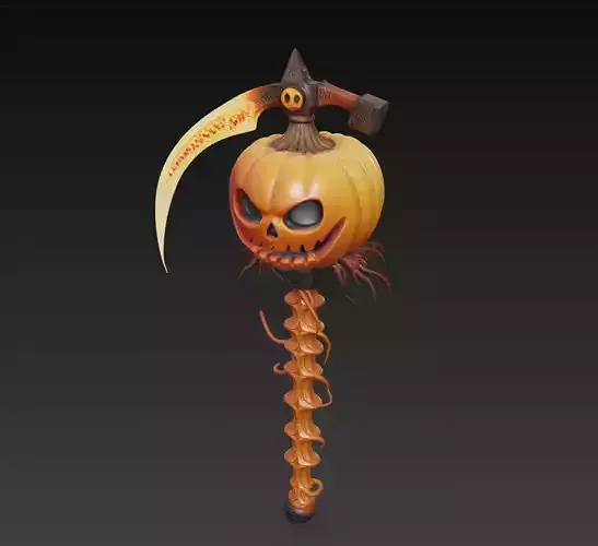Pumpkin Scythe - Stylized Halloween Weapon Sculpture