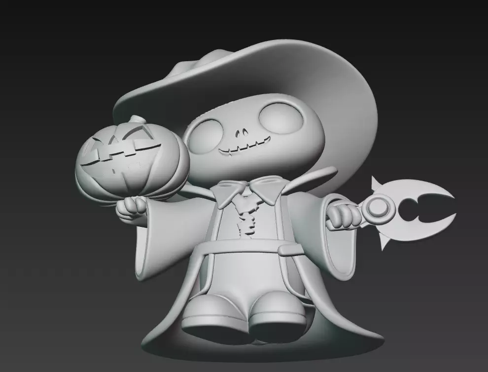 Pumpkin Wizard - Stylized Halloween Skeleton Character 3D print model_8