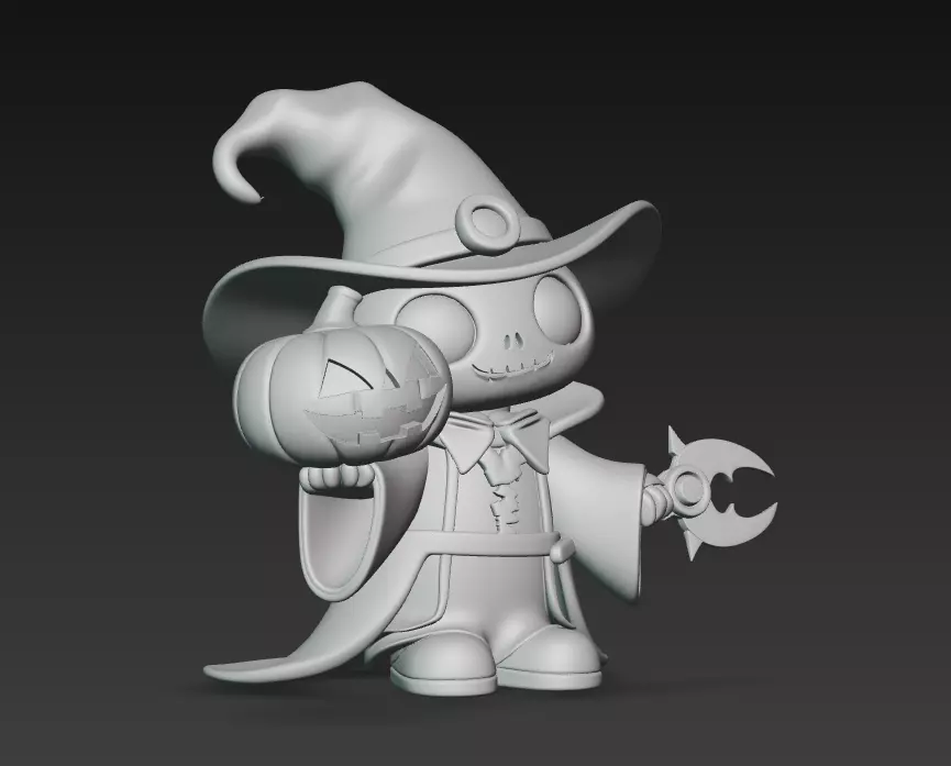 Pumpkin Wizard - Stylized Halloween Skeleton Character 3D print model_7