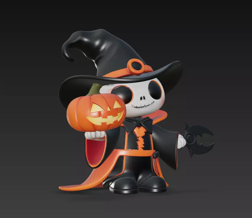 Pumpkin Wizard - Stylized Halloween Skeleton Character 3D print model_1