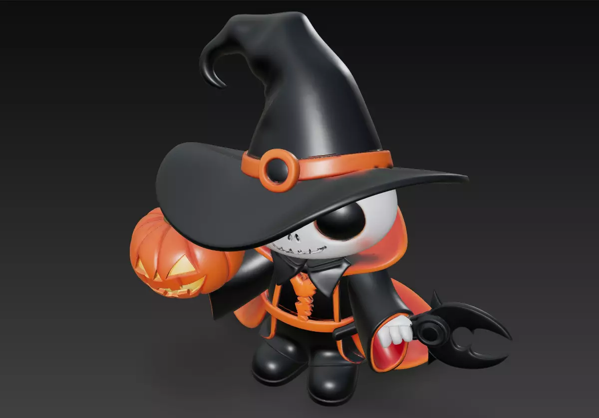 Pumpkin Wizard - Stylized Halloween Skeleton Character 3D print model_3