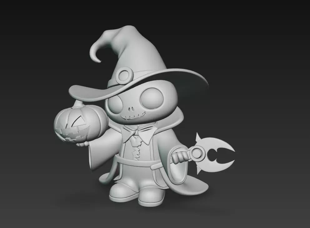 Pumpkin Wizard - Stylized Halloween Skeleton Character 3D print model_5