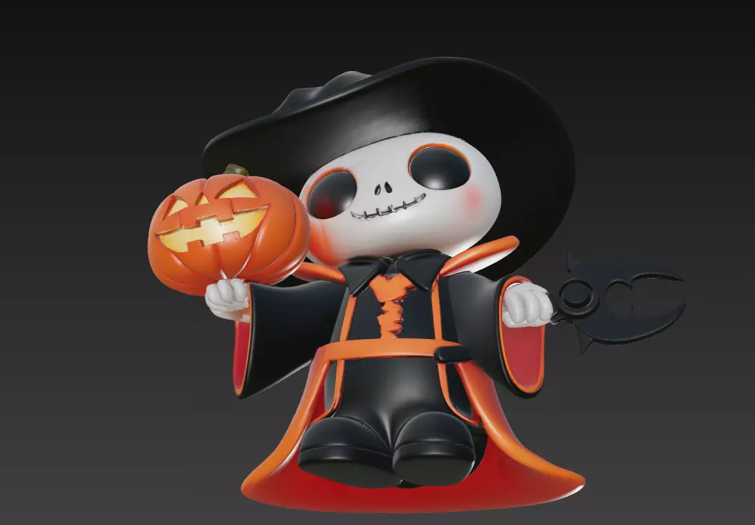 Pumpkin Wizard - Stylized Halloween Skeleton Character 3D print model_2