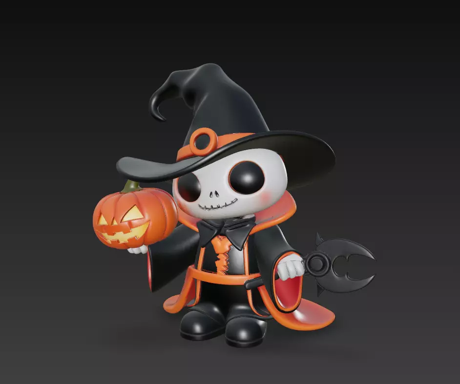 Pumpkin Wizard - Stylized Halloween Skeleton Character 3D print model_0