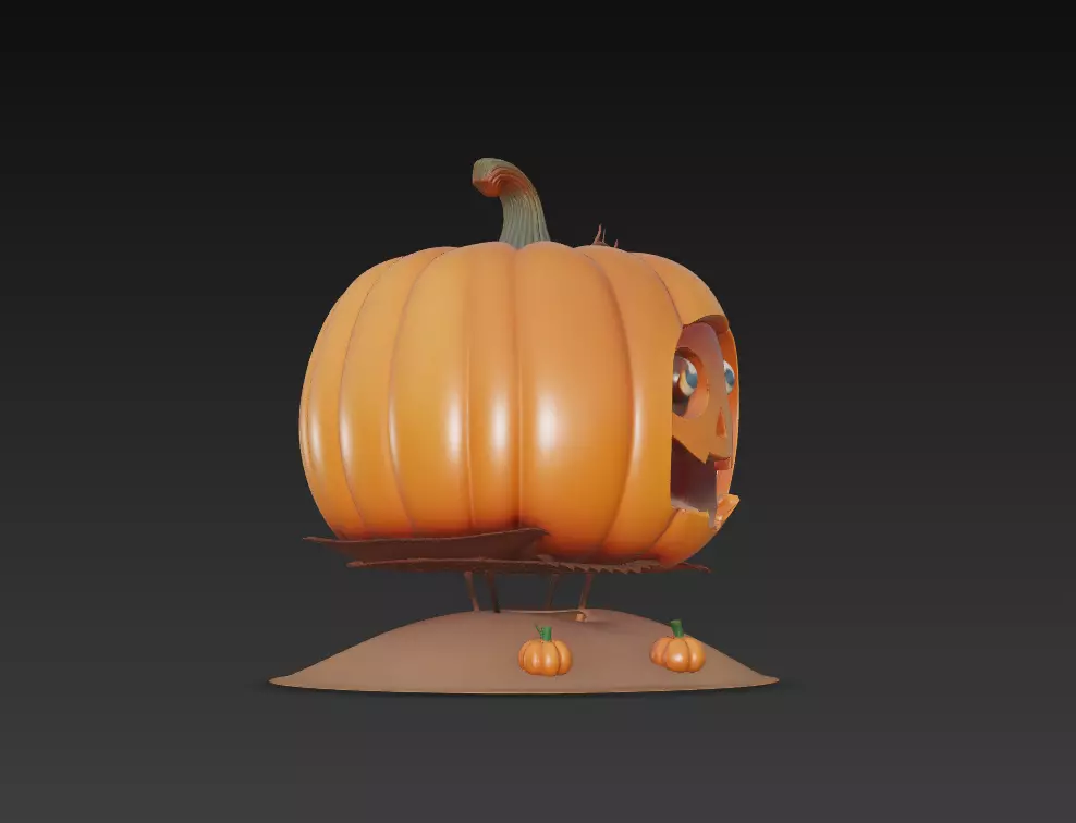 Cheerful Pumpkin Lamp - Stylized Halloween Sculpture 3D print model_3