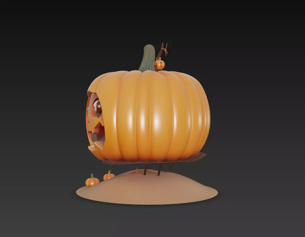 Cheerful Pumpkin Lamp - Stylized Halloween Sculpture 3D print model_2