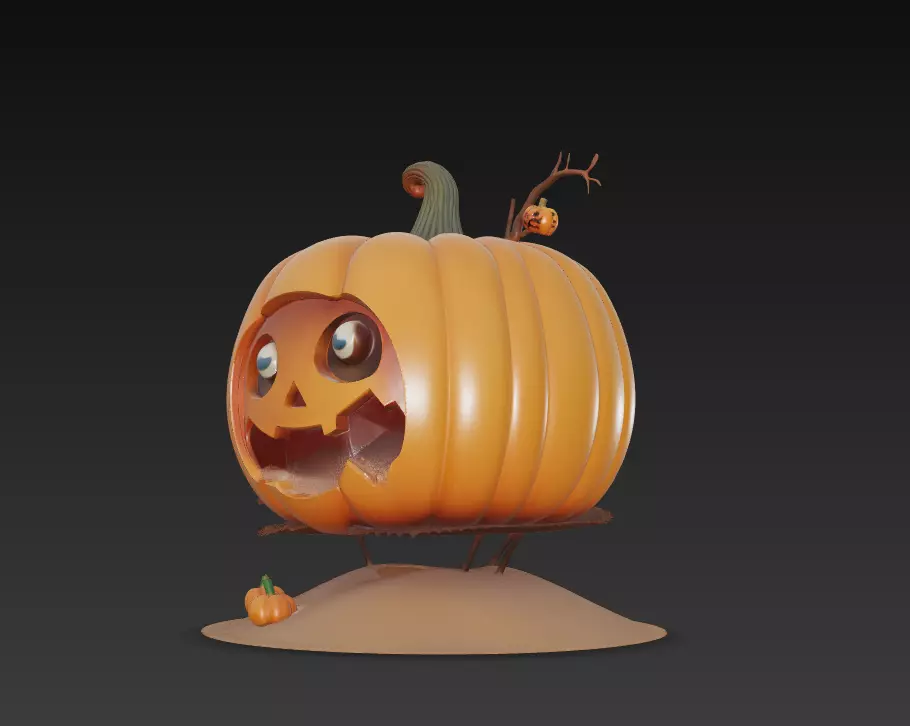 Cheerful Pumpkin Lamp - Stylized Halloween Sculpture 3D print model_1