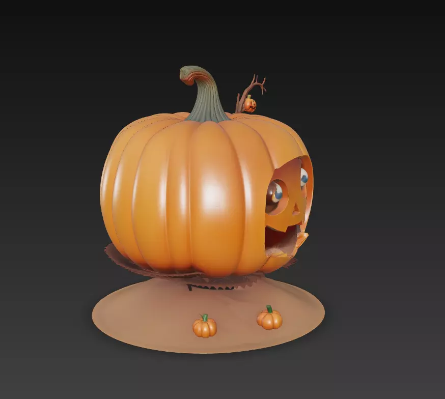 Cheerful Pumpkin Lamp - Stylized Halloween Sculpture 3D print model_4