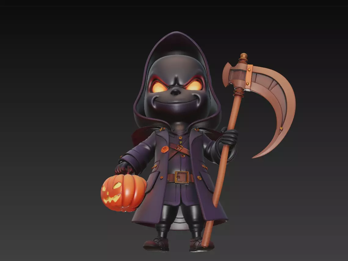 Dark Pumpkin Reaper - Stylized Halloween Character Sculpture 3D print model_4