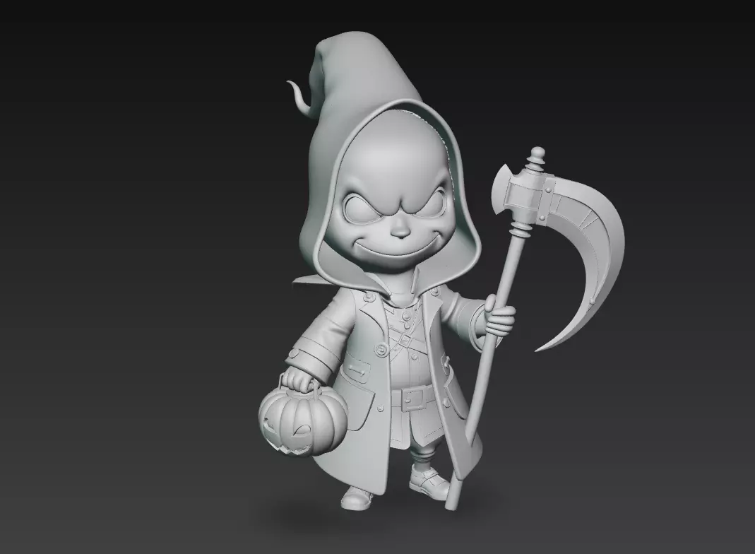 Dark Pumpkin Reaper - Stylized Halloween Character Sculpture 3D print model_7