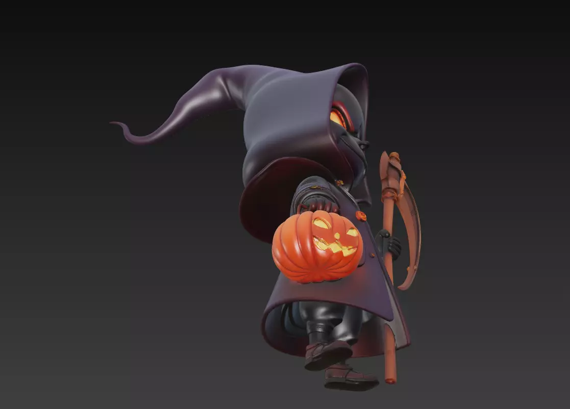 Dark Pumpkin Reaper - Stylized Halloween Character Sculpture 3D print model_2