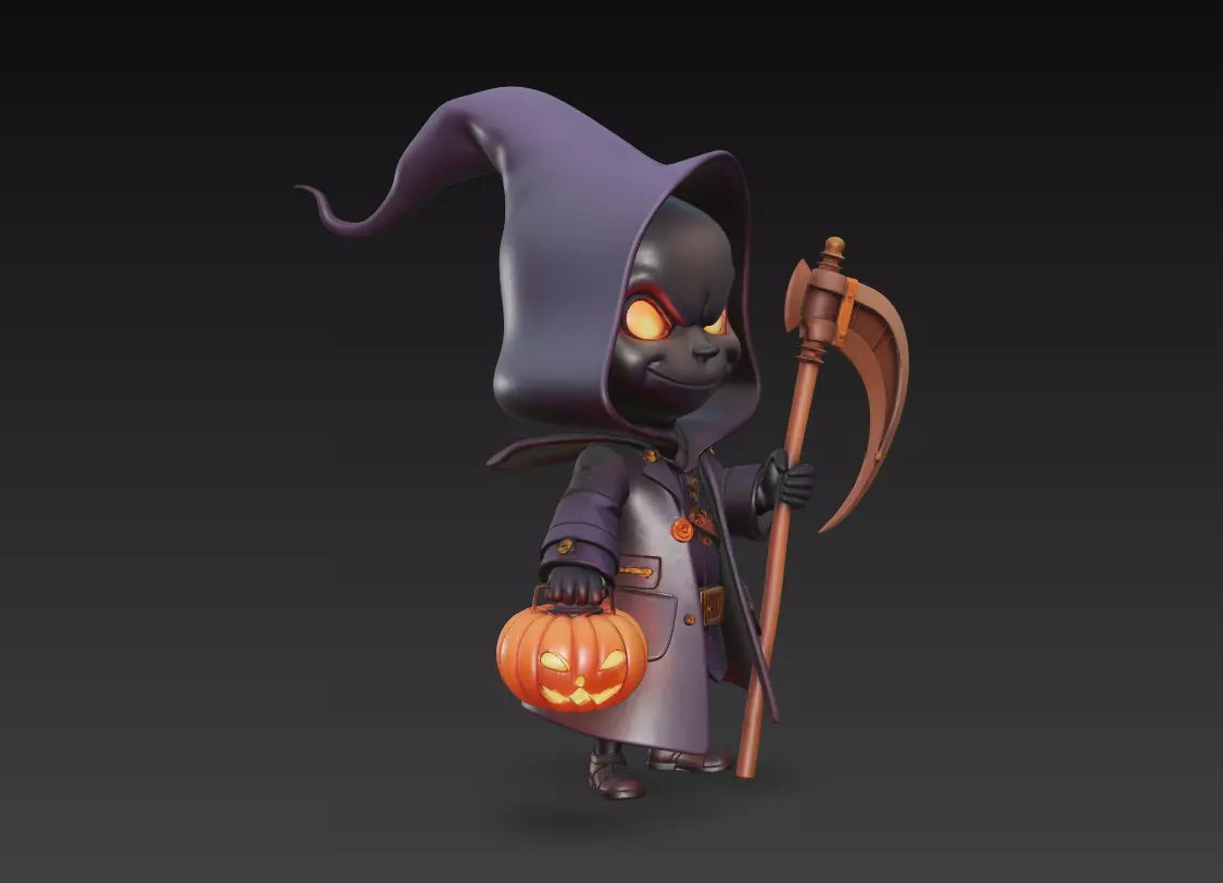 Dark Pumpkin Reaper - Stylized Halloween Character Sculpture 3D print model_3