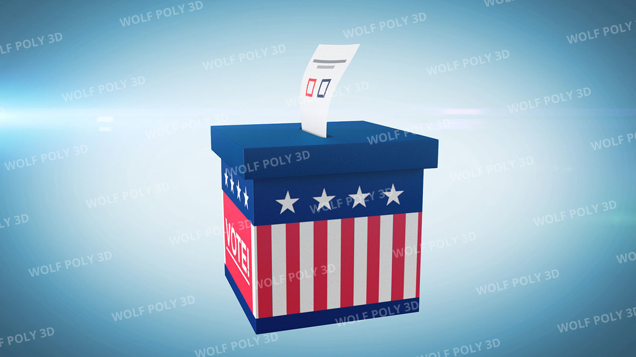 USA - Election Day Set Flag Map and Vote Box 3D model_9