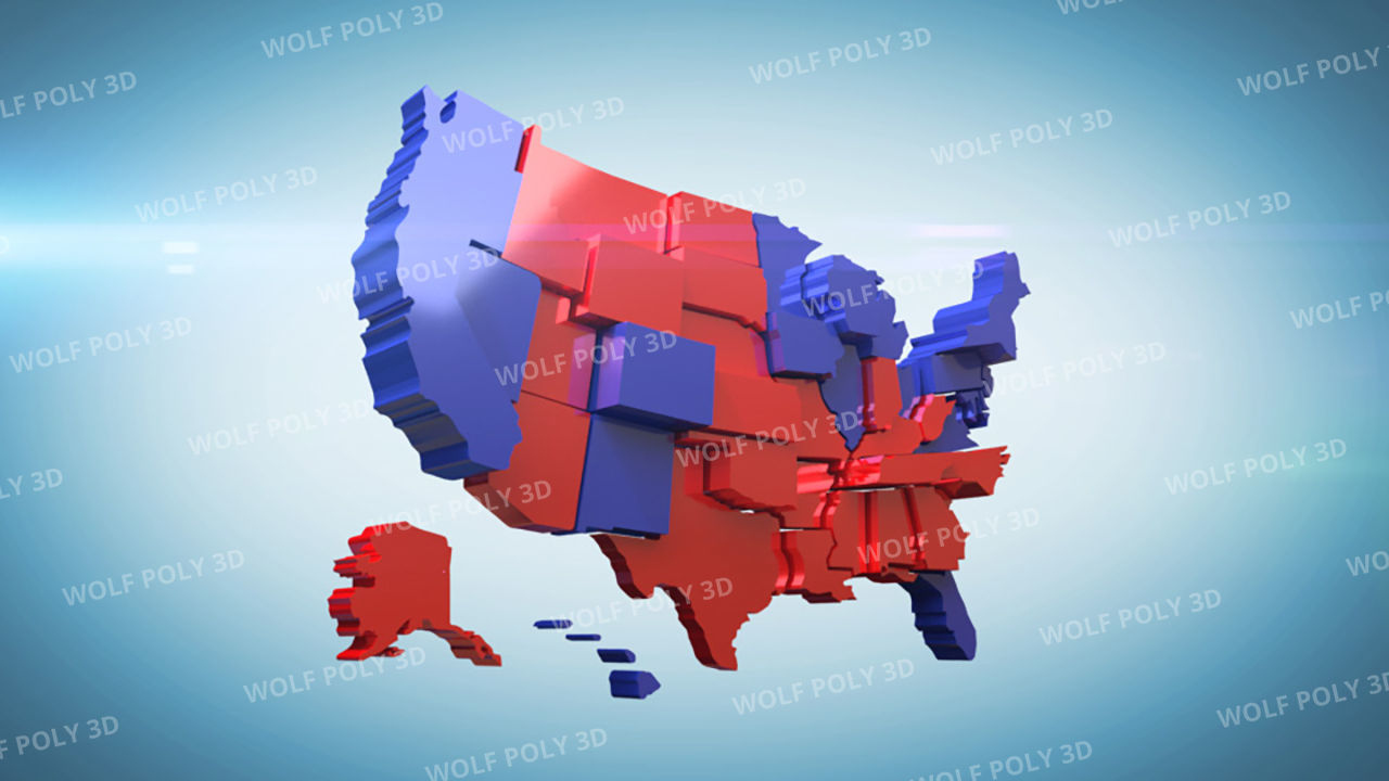 USA - Election Day Set Flag Map and Vote Box 3D model_13