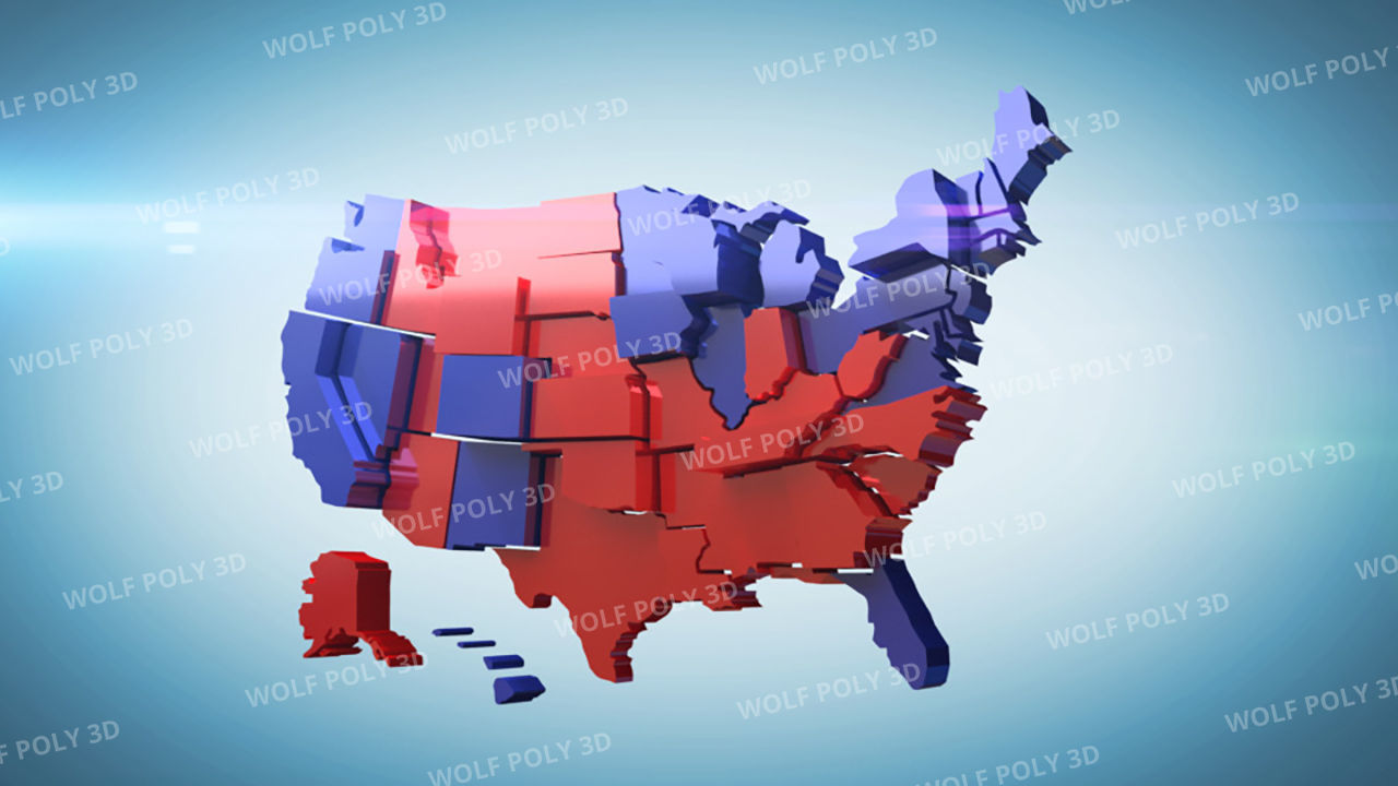 USA - Election Day Set Flag Map and Vote Box 3D model_15