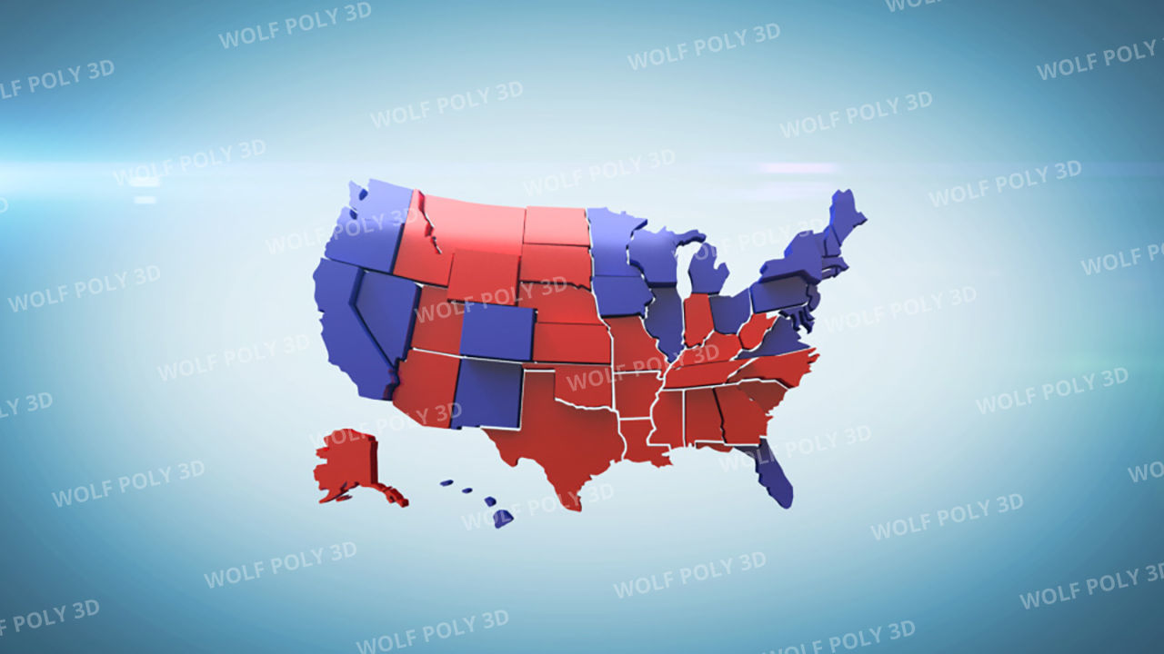 USA - Election Day Set Flag Map and Vote Box 3D model_17