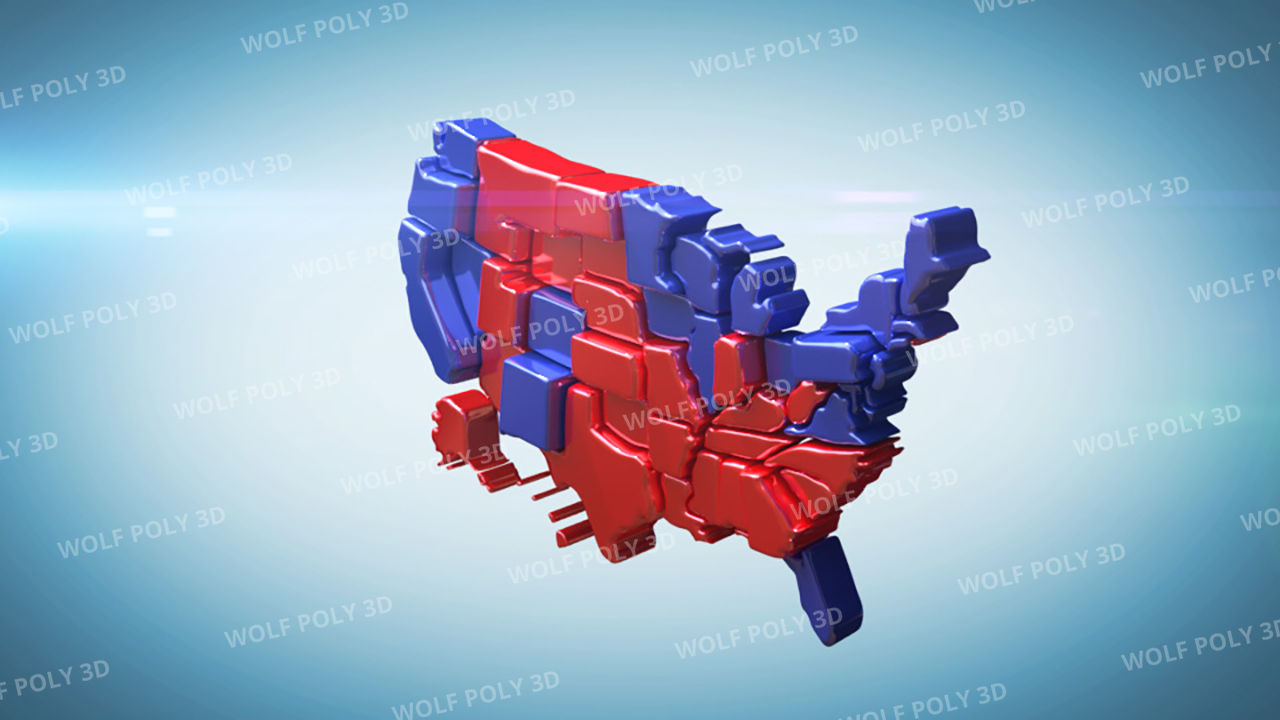 USA - Election Day Set Flag Map and Vote Box 3D model_12