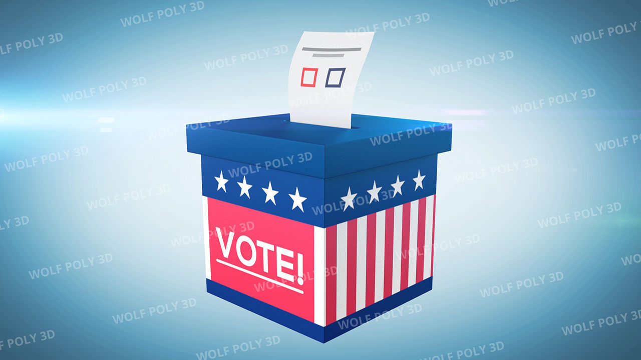 USA - Election Day Set Flag Map and Vote Box 3D model_8