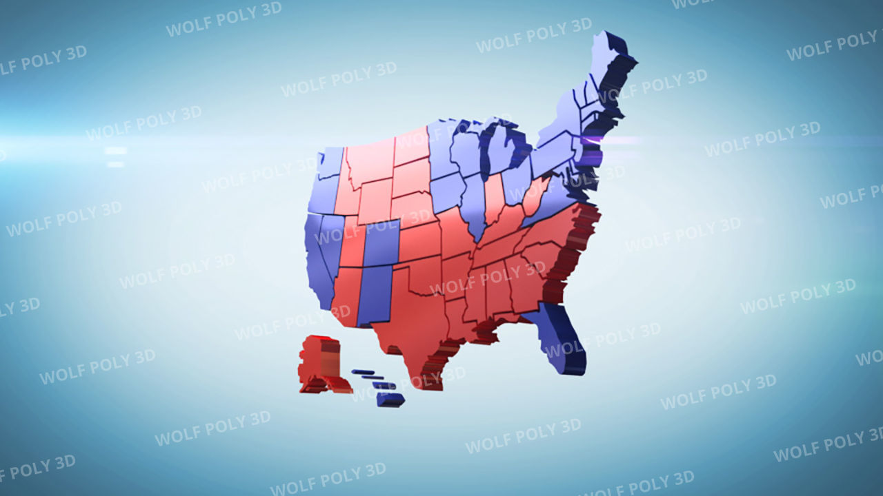 USA - Election Day Set Flag Map and Vote Box 3D model_19