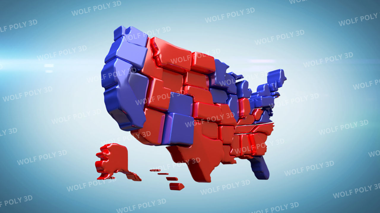 USA - Election Day Set Flag Map and Vote Box 3D model_10
