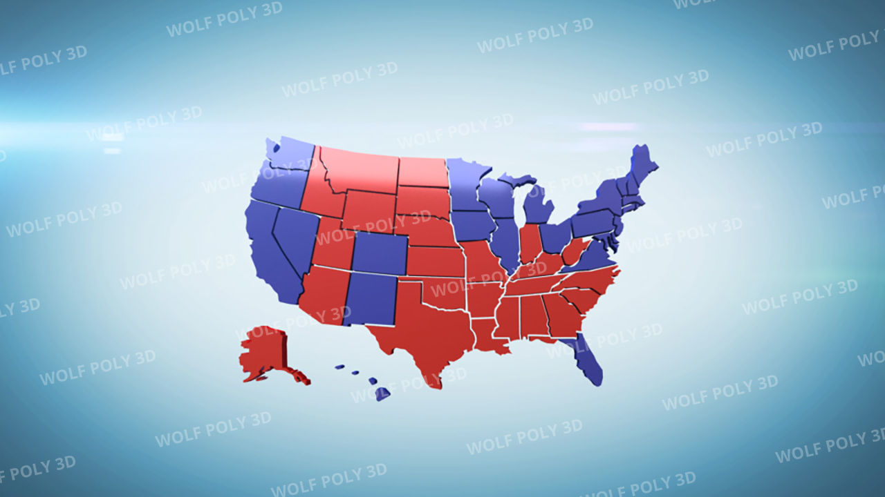 USA - Election Day Set Flag Map and Vote Box 3D model_16