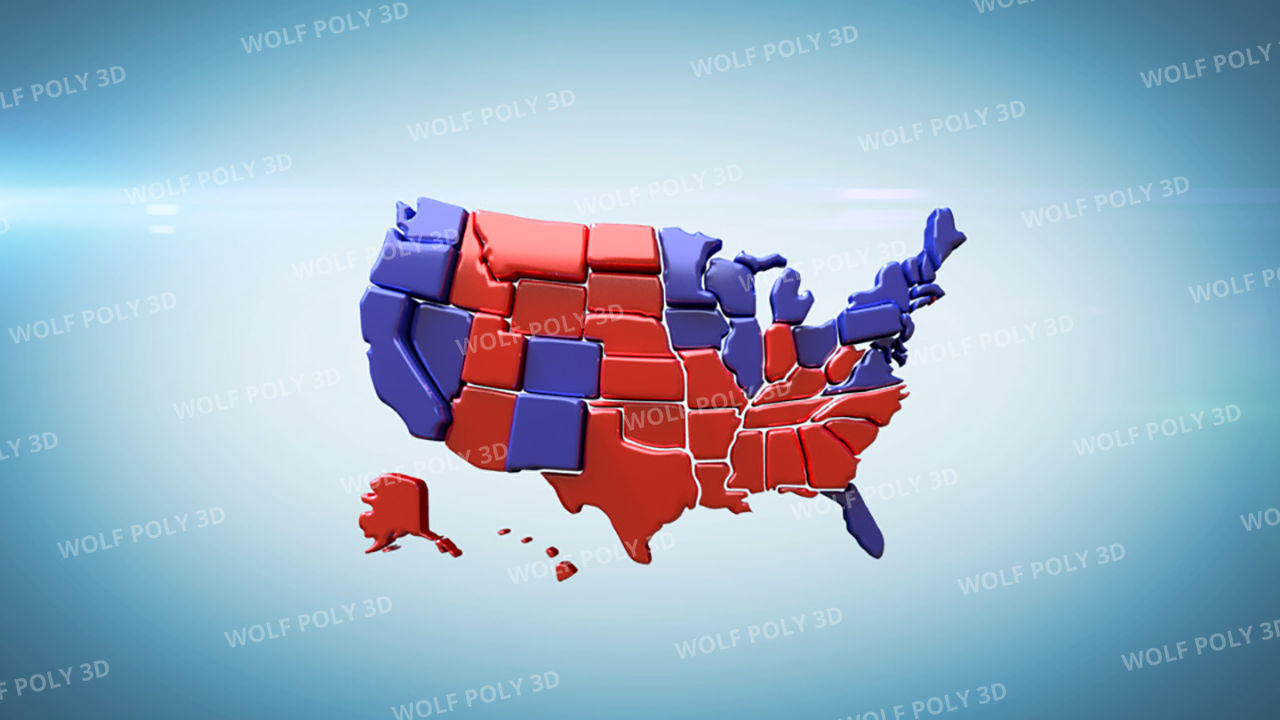 USA - Election Day Set Flag Map and Vote Box 3D model_11
