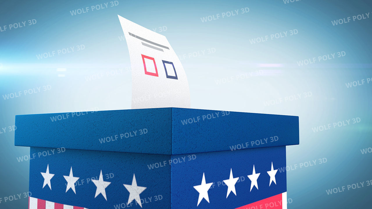 USA - Election Day Set Flag Map and Vote Box 3D model_6