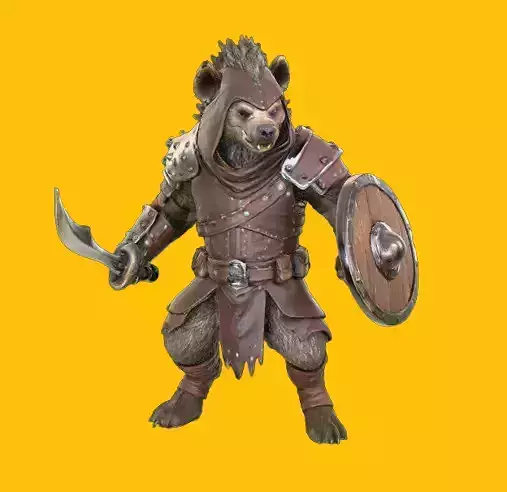 Medieval Armored Bear Figurine  Fantasy Warrior Sculpture