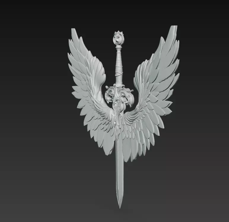 Divine Seraph Blade - Angelic Winged Sword Sculpture 3D print model_5