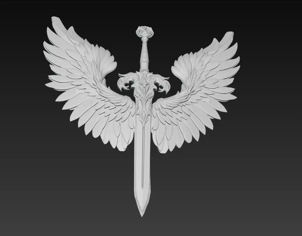 Divine Seraph Blade - Angelic Winged Sword Sculpture 3D print model_7