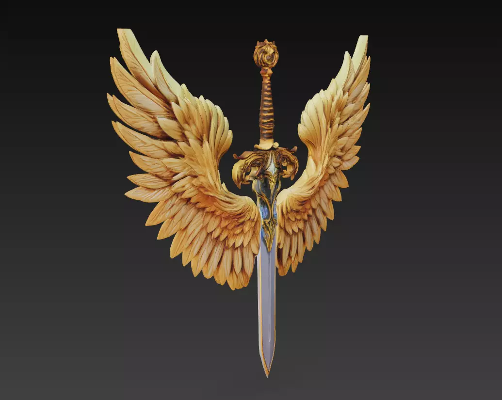 Divine Seraph Blade - Angelic Winged Sword Sculpture 3D print model_4