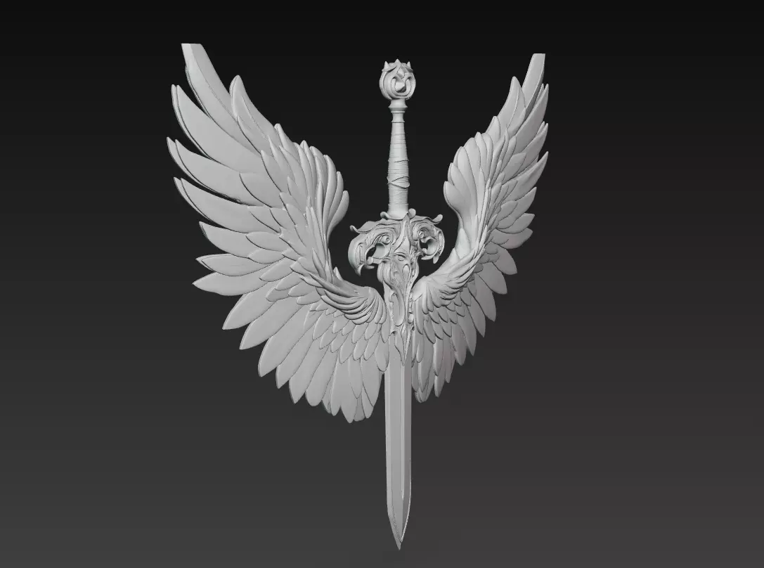 Divine Seraph Blade - Angelic Winged Sword Sculpture 3D print model_8